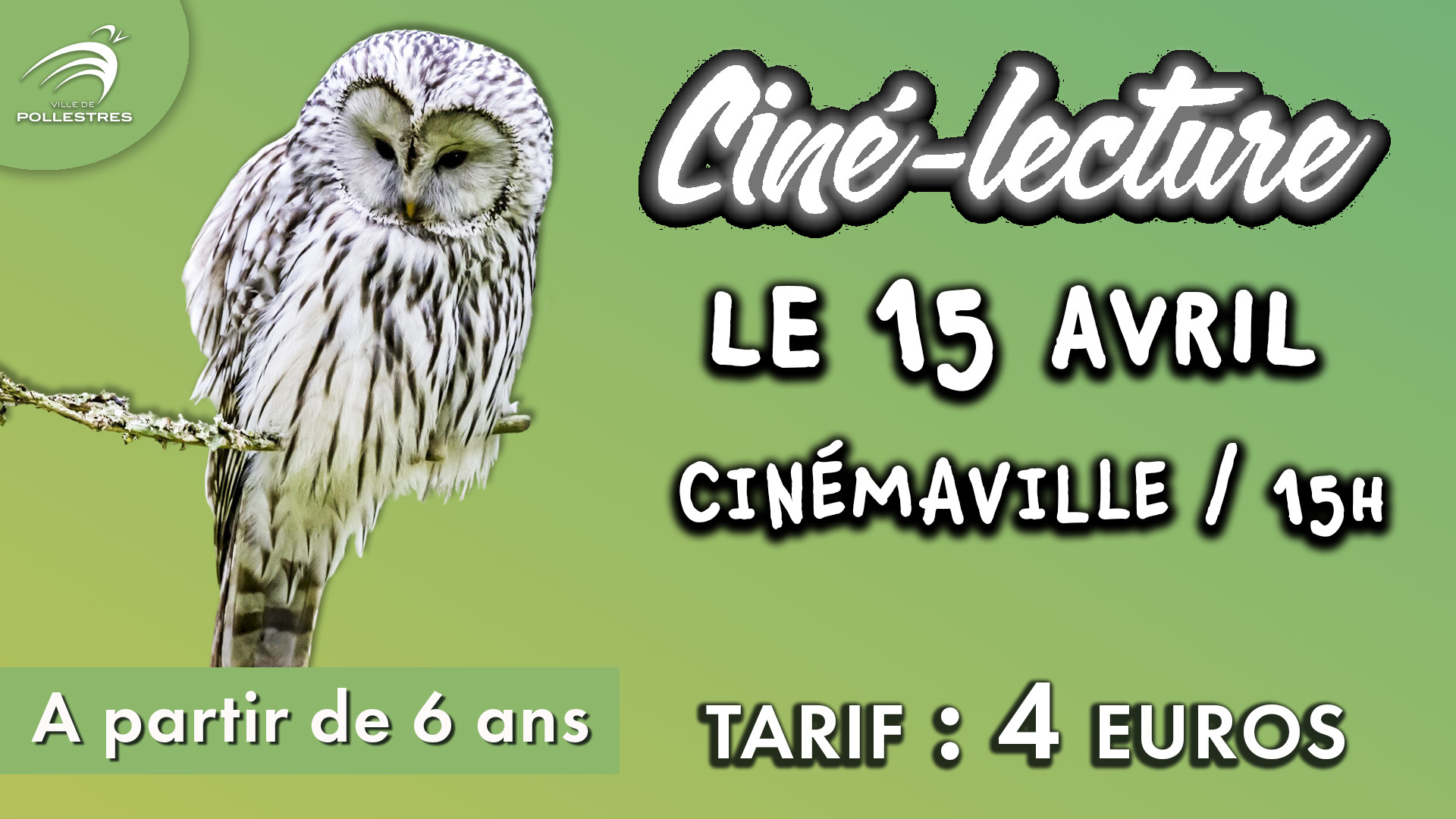 affiche décrivant l'évènement avec une chouette sur fond vert